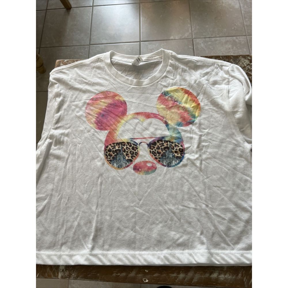 Walt Disney Mickey Mouse Crop Shirt White Pink Small - Picture 2 of 3